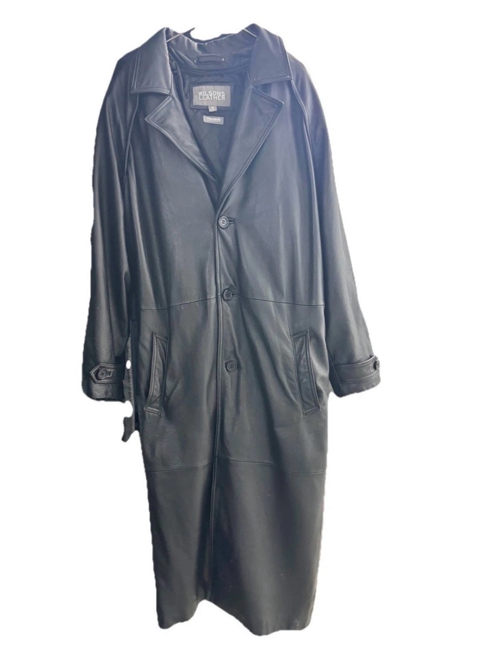 Wilsons Leather Black Longline Leather Trench Coat